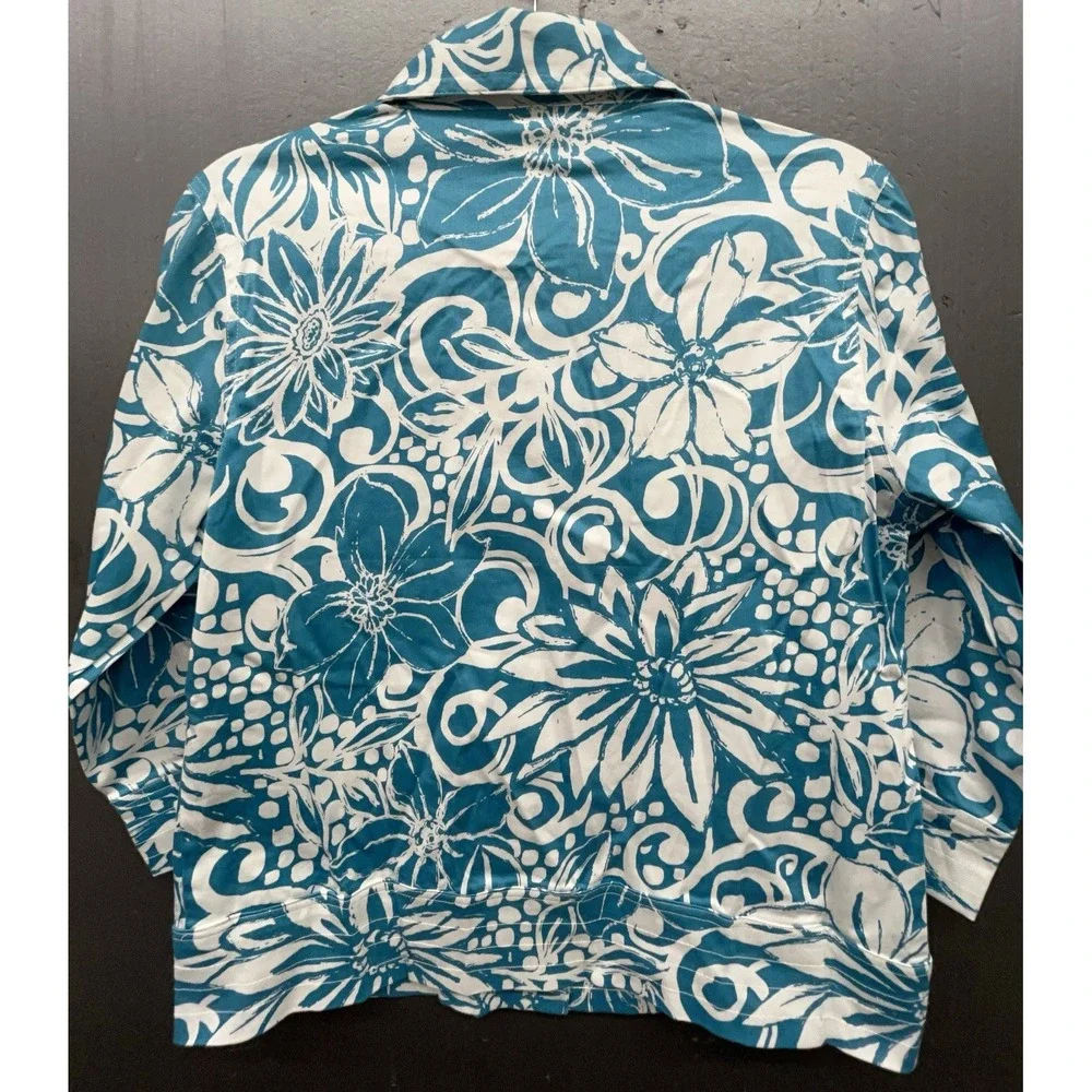 Sportelle Shirt Jacket Women S Aqua Blue Tropical Cotton Coastal Preppy Vacation